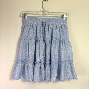 Princess Polly Blue and White Floral Tiered Smocked Skater Skirt Size 4 QQ0821